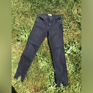 AGOLDE Sophie Mid Rise Black Ankle Skinny Jeans Distressed Hem Denim Size 27